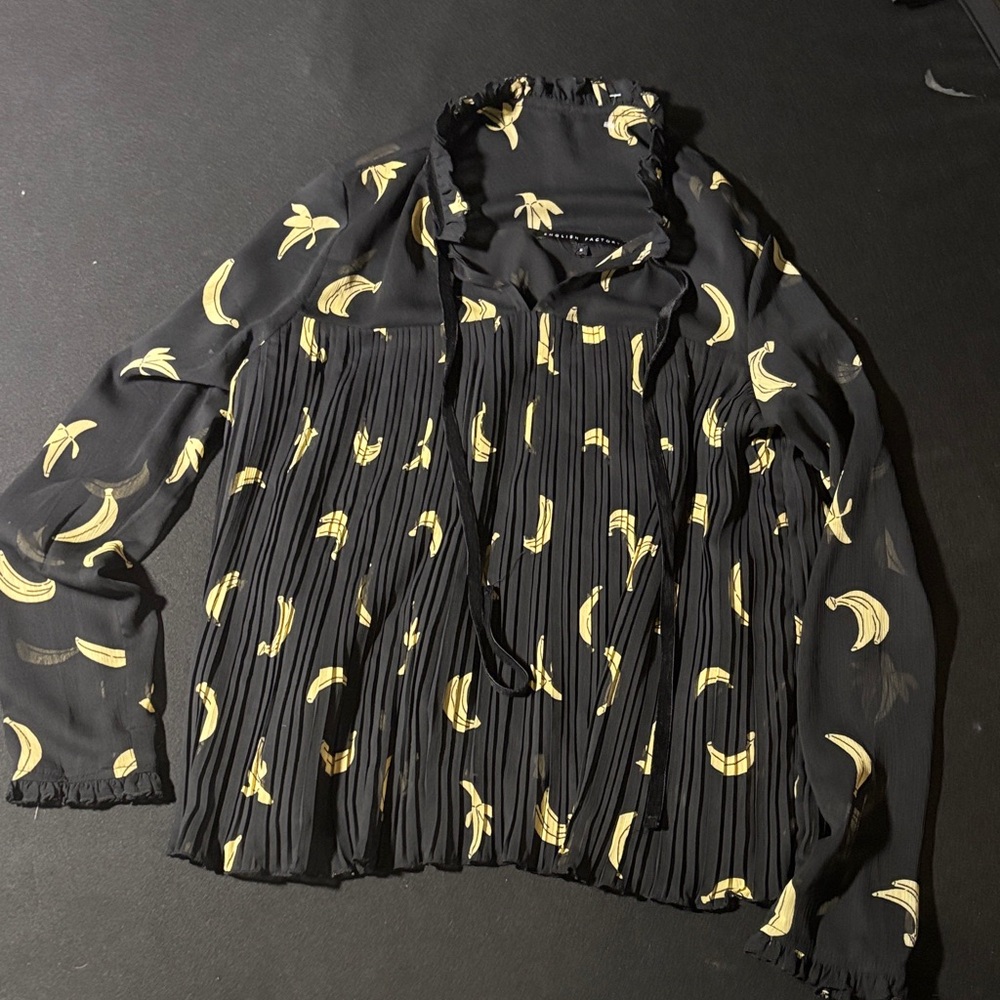 English Factory Black Blouse with Yellow Banana Print